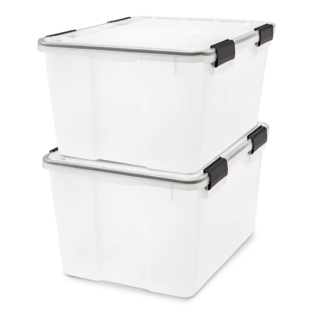 IRIS USA 47 Qt Storage Bins Plastic Gasket Box with Tight Latching Lids, 2 Pack