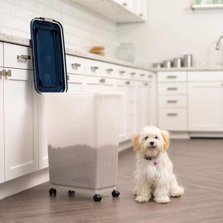 IRIS USA Pet Food Storage Container, Airtight Bin with Attachable Wheels, 38 lbs - VMInnovations
