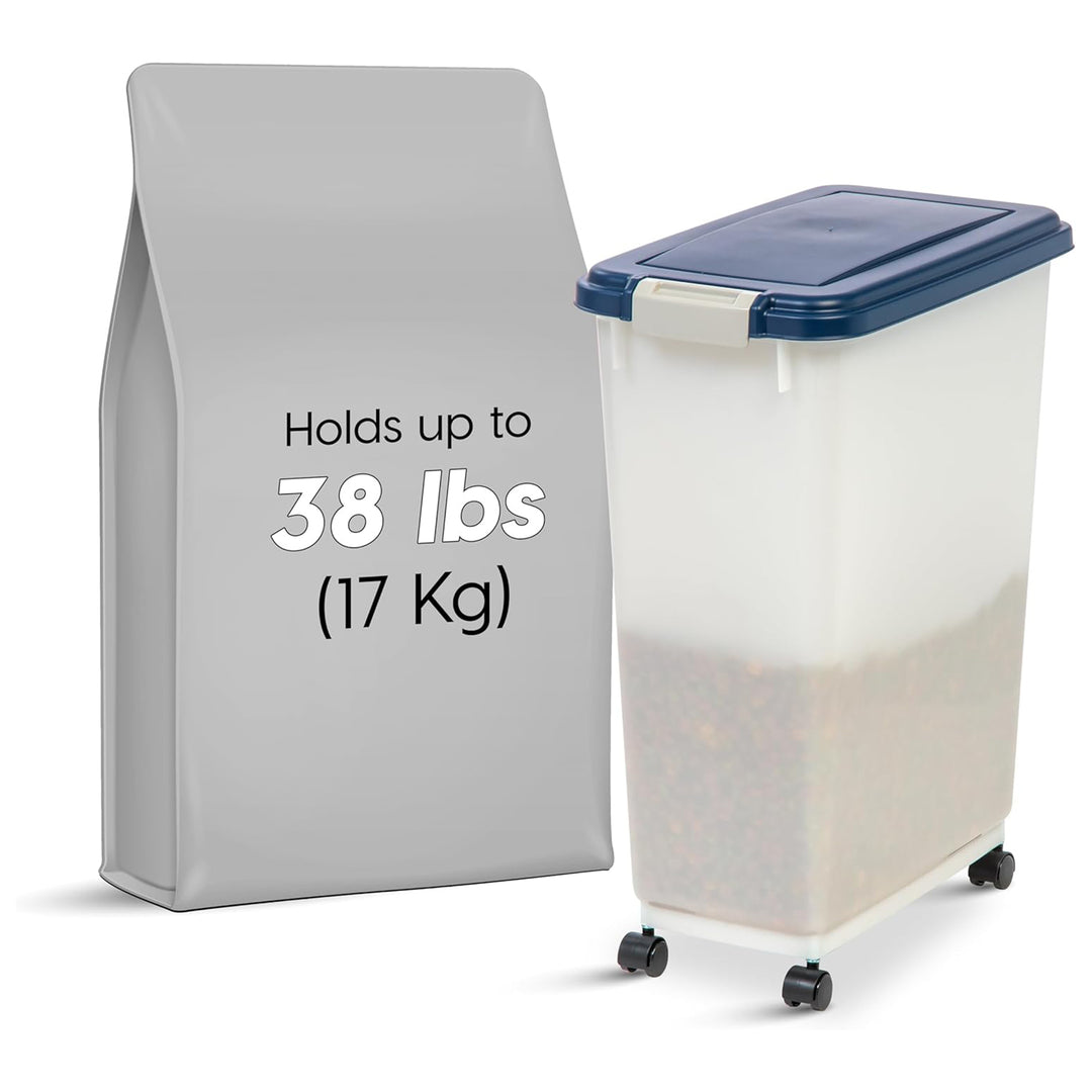 IRIS USA Pet Food Storage Container, Airtight Rolling Bin, 38 lbs, Navy, 6 Pack