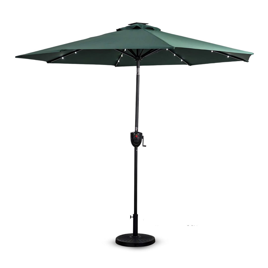 Sun-Ray Solar Lighted Outdoor Umbrella, LED Strip Lights, Crank Tilt, 9Ft, Green