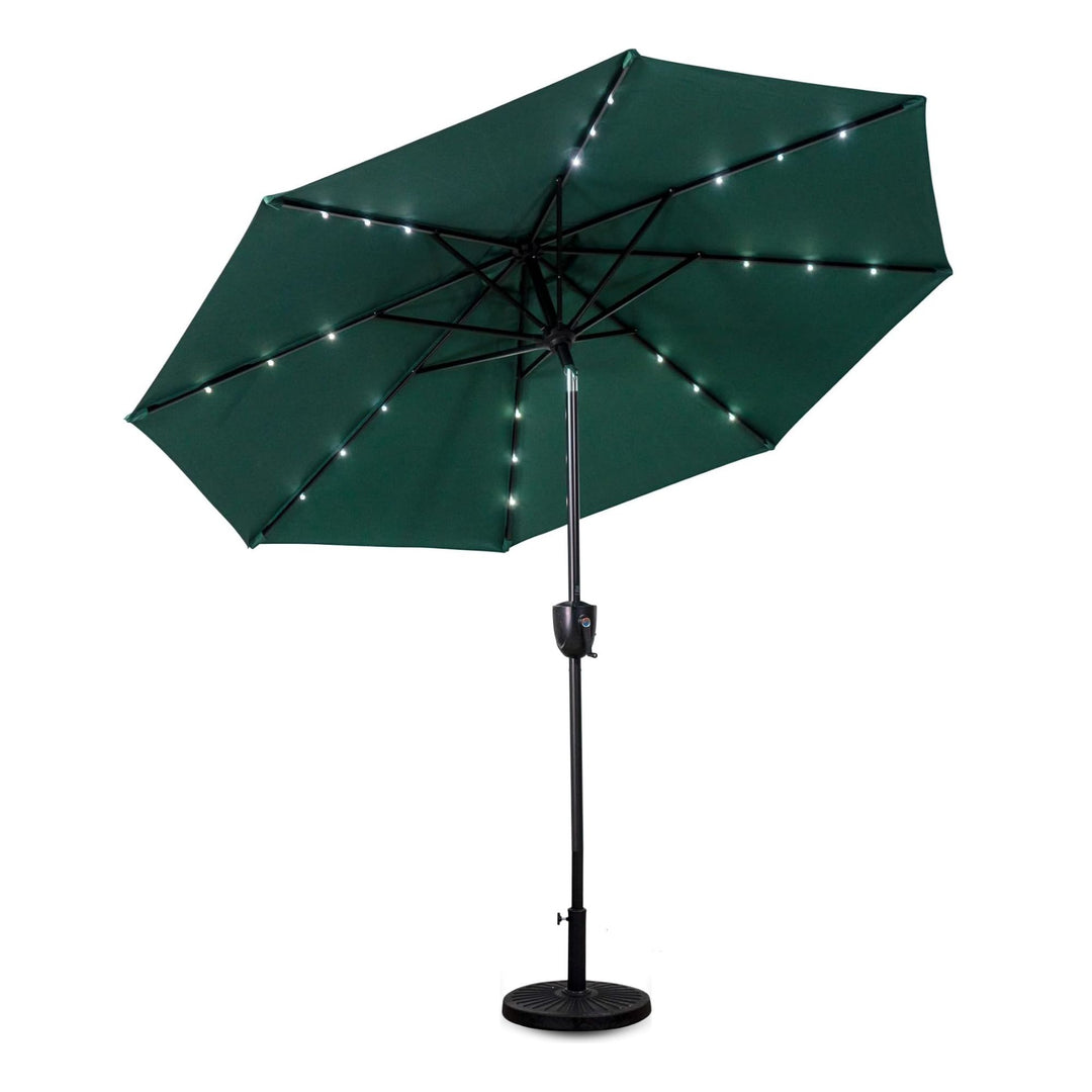 Sun-Ray Solar Lighted Outdoor Umbrella, LED Strip Lights, Crank Tilt, 9Ft, Green