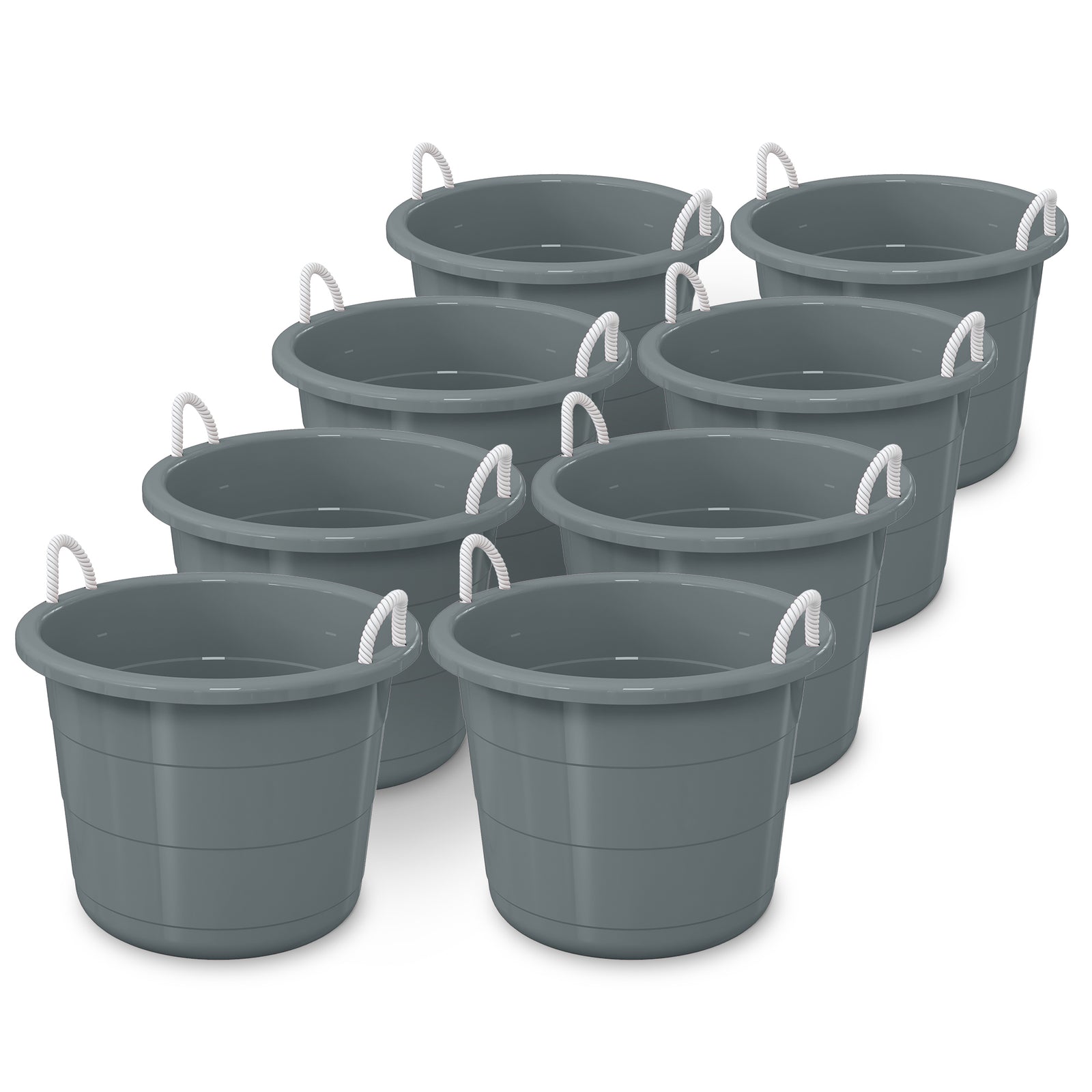 Life Story 17 Gallon Round Open Storage Bucket with Rope Handles, Gray, 8 Pack - VMInnovations
