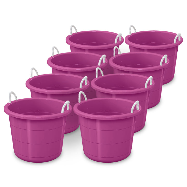 Life Story 17 Gallon Round Open Storage Bucket with Rope Handles, Purple, 8 Pack