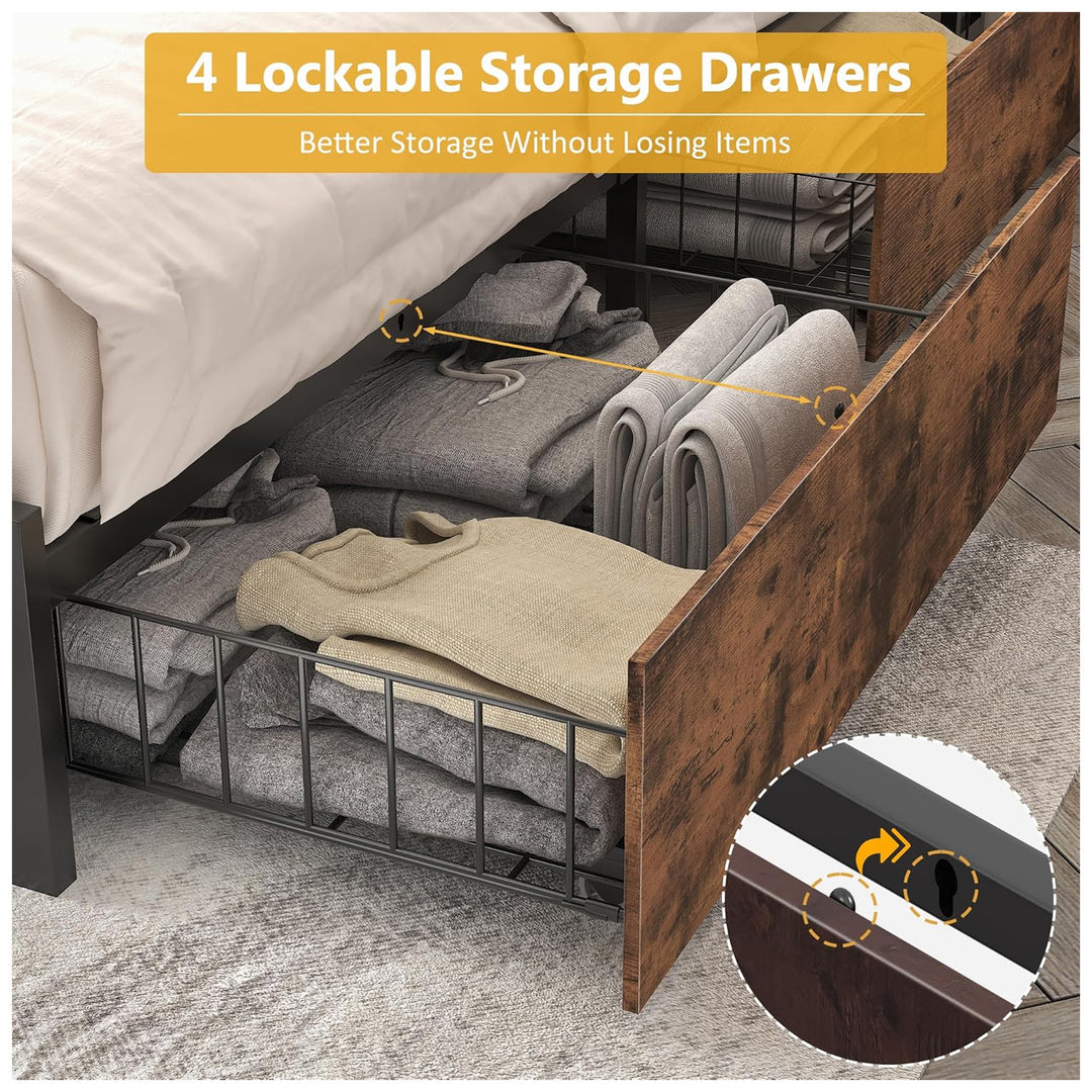 Lifezone Bed Frame, Storage Headboard w/Charging Station, Queen, Brown(Open Box)