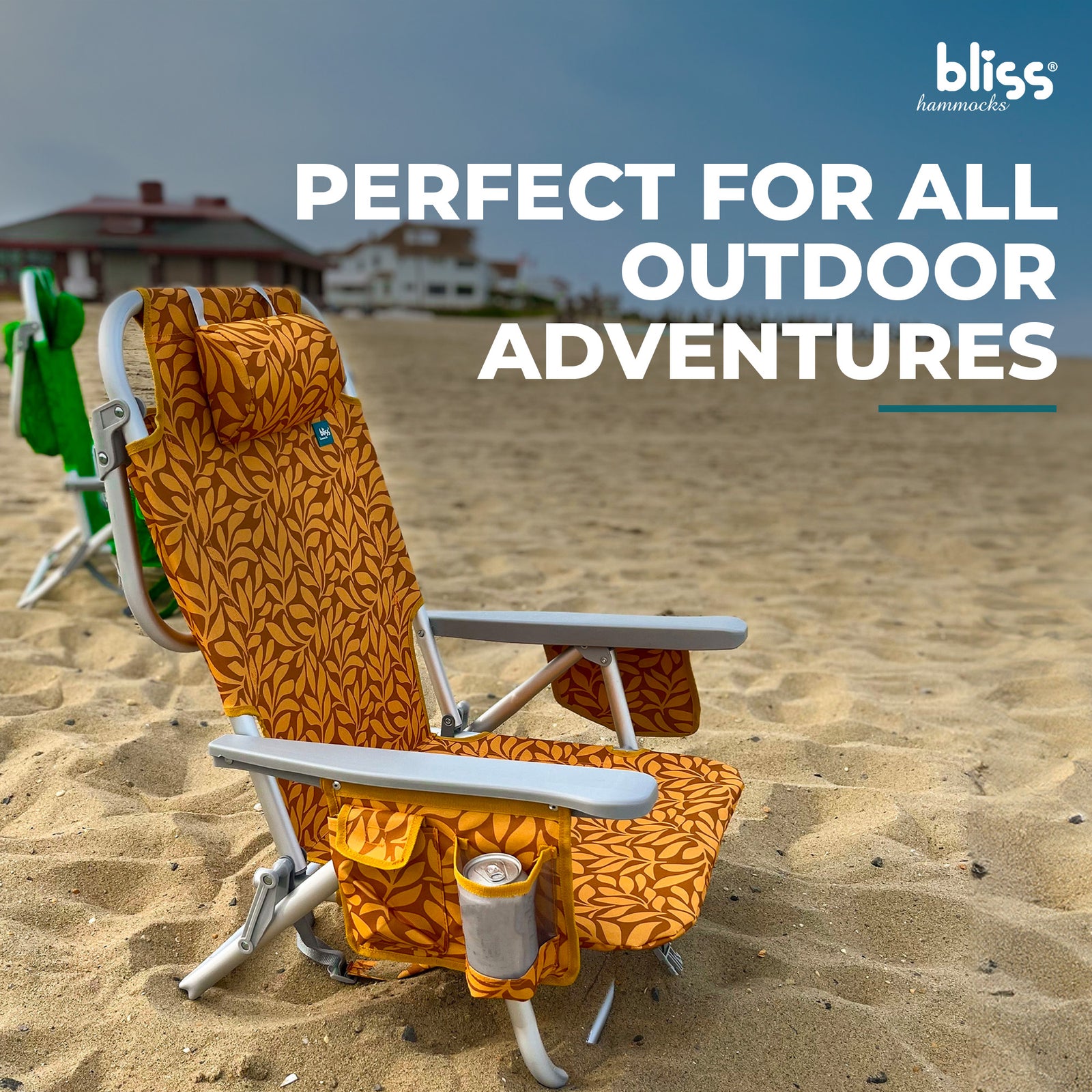 Bliss Hammocks Folding Beach Chair Recliner with Detachable Cooler, Amber Leaf - VMInnovations