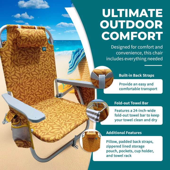 Bliss Hammocks Folding Beach Chair Recliner with Detachable Cooler, (Used)