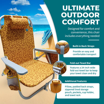 Bliss Hammocks Folding Beach Chair Recliner with Detachable Cooler, (Used)