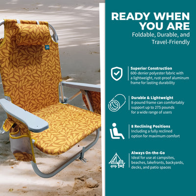 Bliss Hammocks Folding Beach Chair Recliner with Detachable Cooler, (Used)