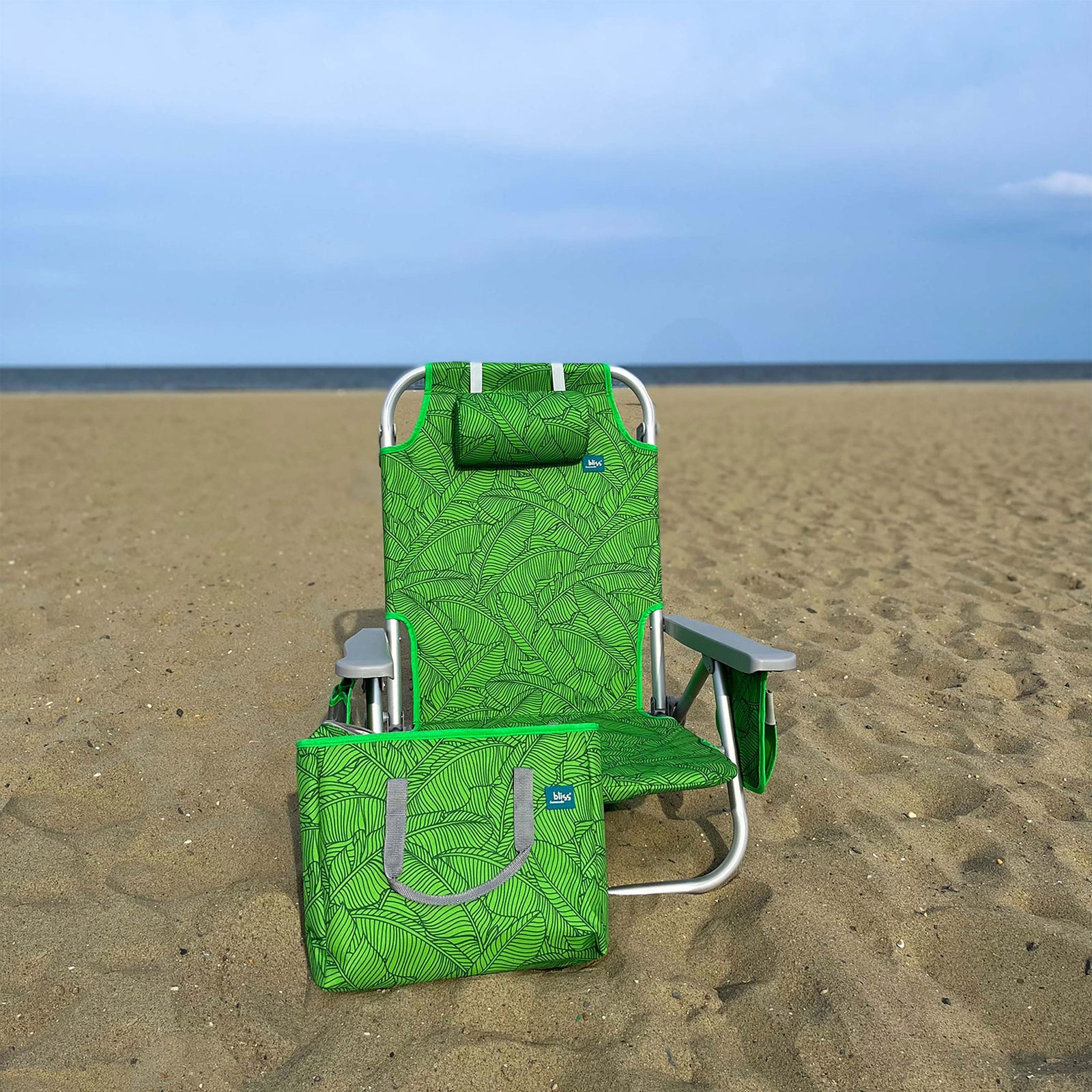 Bliss Hammocks Folding Beach Chair Recliner w/ Detachable Cooler, Banana Leaves - VMInnovations