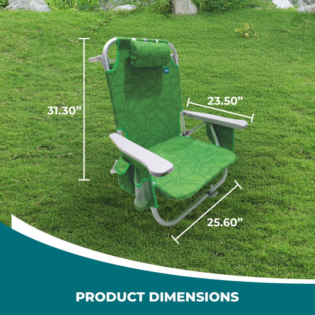 Bliss Hammocks Folding Beach Chair Recliner w/ Detachable Cooler, Banana Leaves