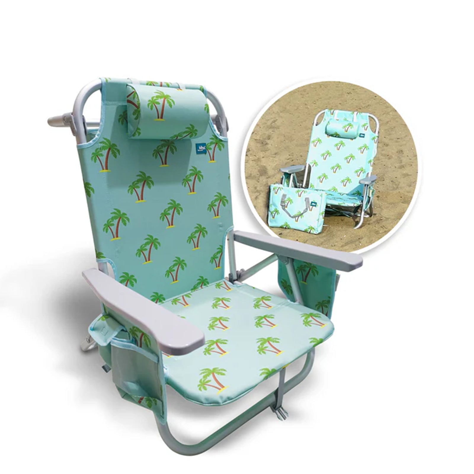 Bliss Hammocks Folding Beach Chair Recliner with Detachable Cooler, Palm Tree - VMInnovations