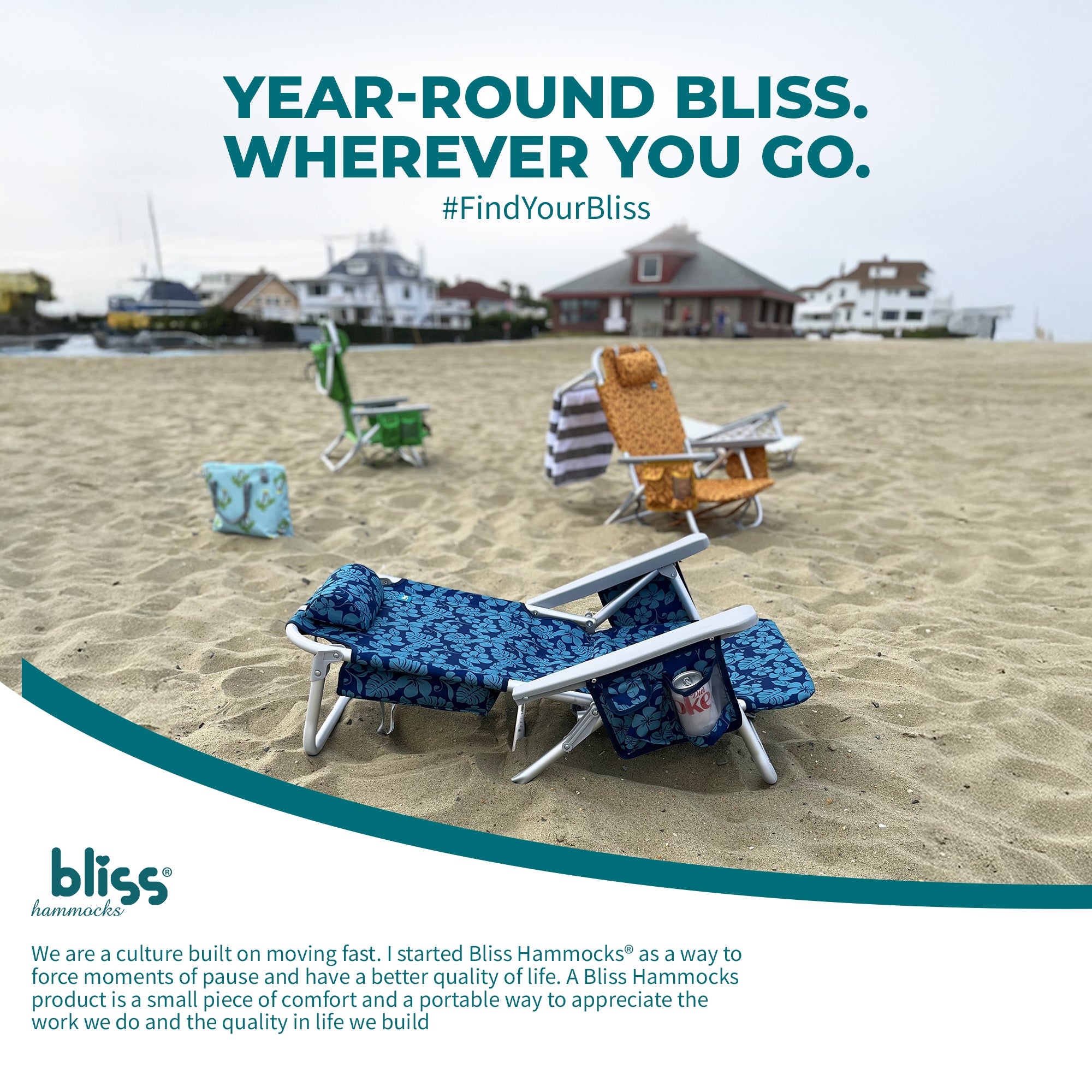 Bliss Hammocks Folding Beach Chair Recliner with Detachable Cooler (Open Box) - VMInnovations