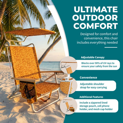 Bliss Hammocks Folding Beach Chair, Backpack Recliner with Canopy, (Used)