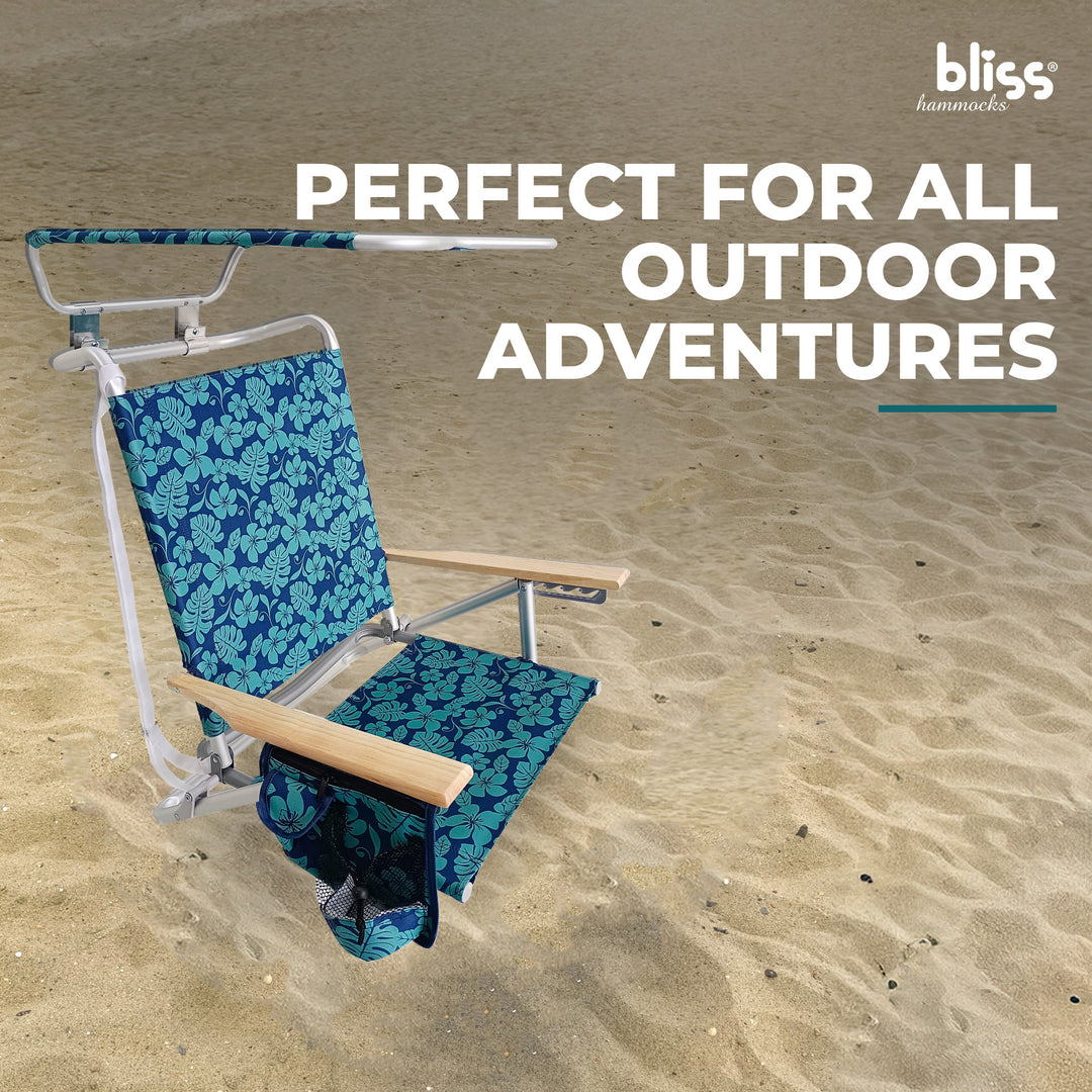 Bliss Hammocks Folding Beach Chair, Backpack Recliner with Canopy (Open Box) - VMInnovations