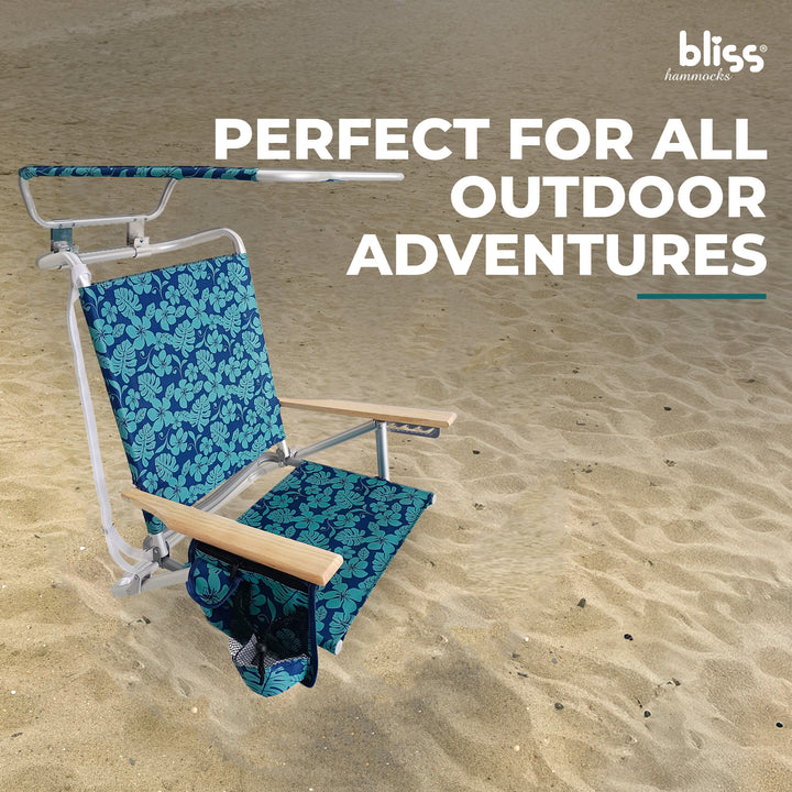 Bliss Hammocks Folding Beach Chair, Backpack Recliner with Canopy (Open Box)