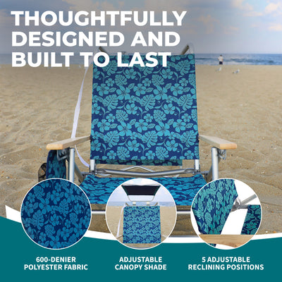Bliss Hammocks Folding Beach Chair, Backpack Recliner with Canopy (Open Box) - VMInnovations