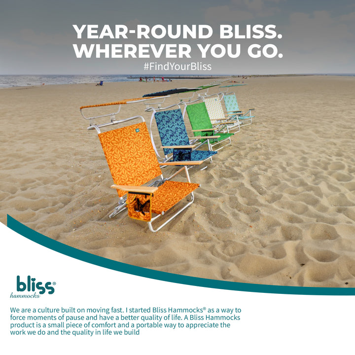 Bliss Hammocks Folding Beach Chair, Backpack Recliner with Canopy (Open Box) - VMInnovations