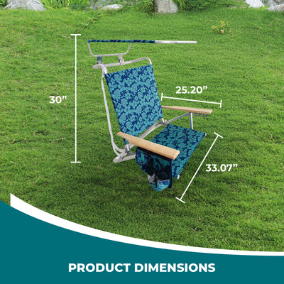 Bliss Hammocks Folding Chair, Backpack Recliner w/Canopy, Blue Flower (Used) - VMInnovations