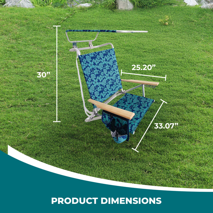 Bliss Hammocks Folding Beach Chair, Backpack Recliner with Canopy (Open Box) - VMInnovations
