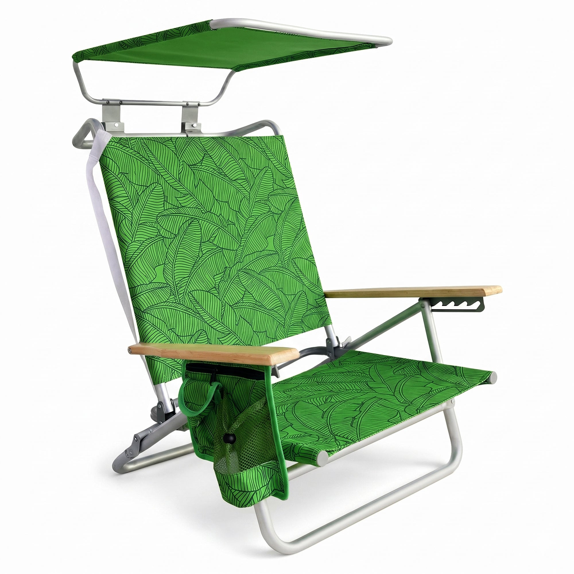 Bliss Hammocks Folding Beach Chair Recliner with Canopy, Green Banana Leaves - VMInnovations