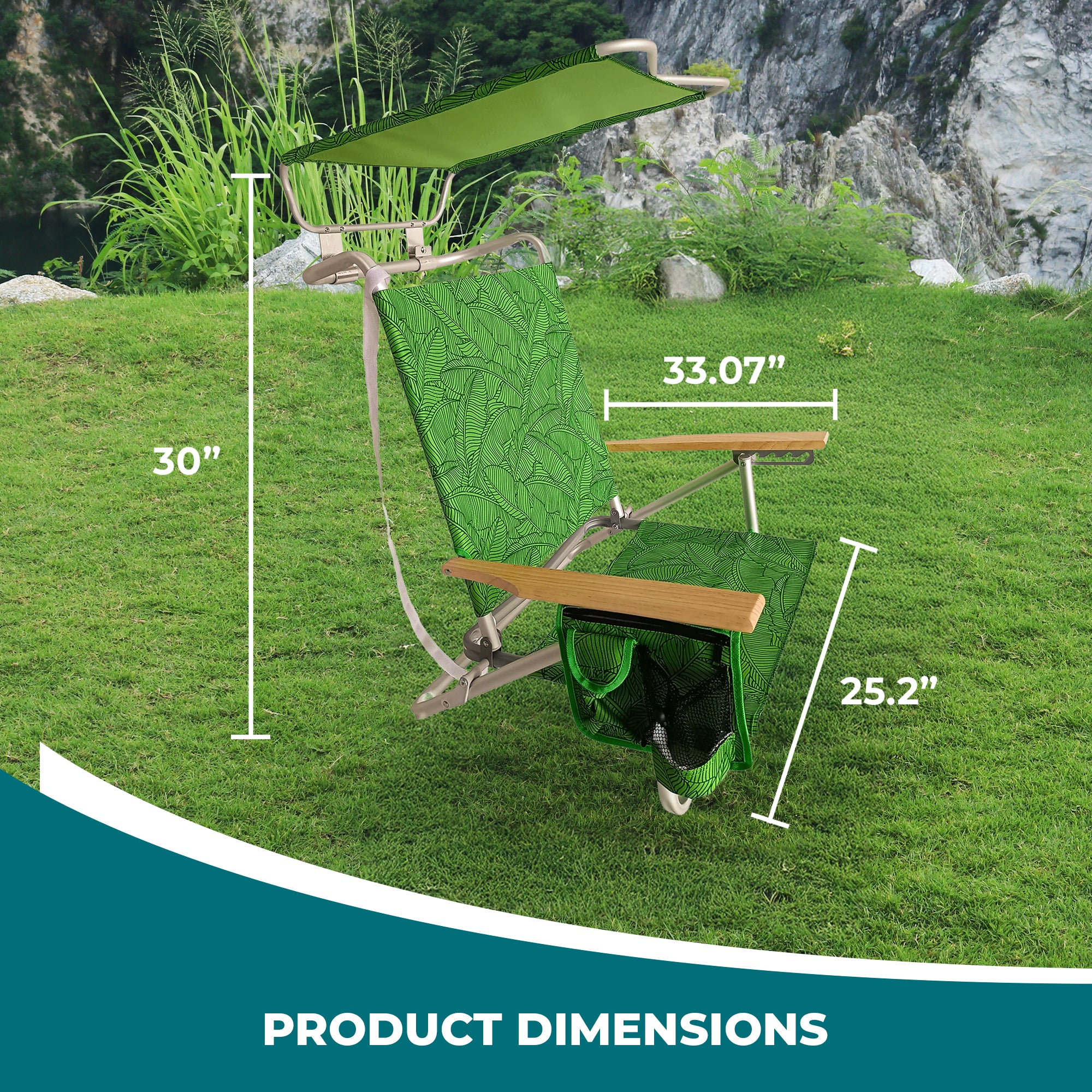 Bliss Hammocks Folding Beach Chair Recliner with Canopy, Banana Leaves(Open Box) - VMInnovations