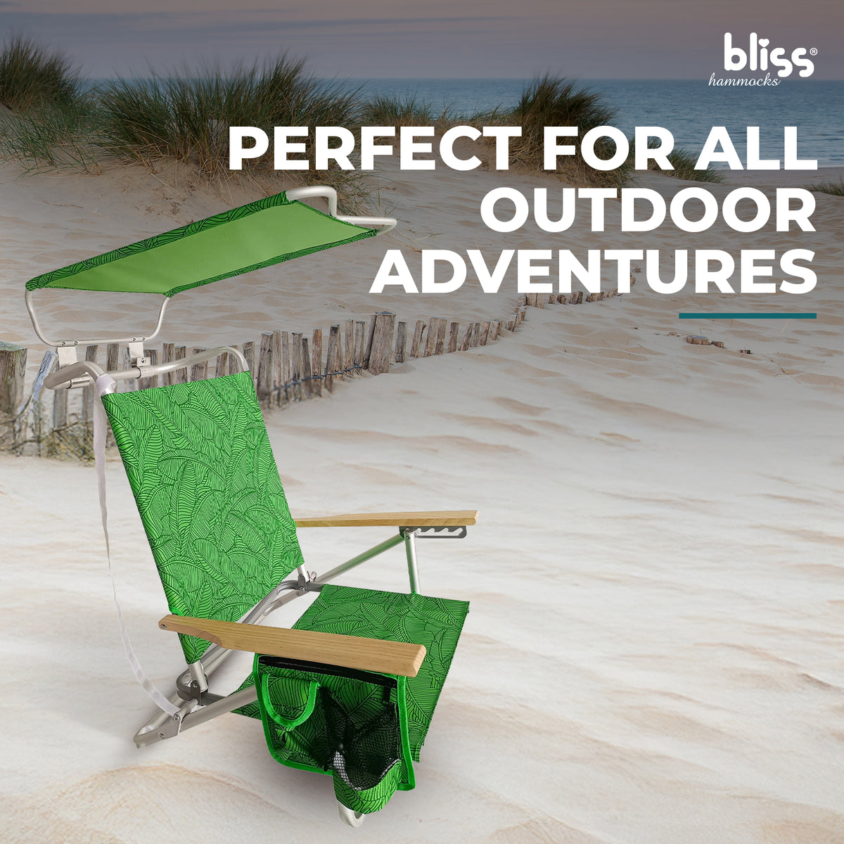 Bliss Hammocks Folding Beach Chair Recliner with Canopy, Banana Leaves(Open Box) - VMInnovations