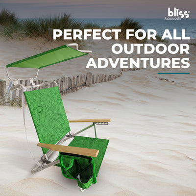 Bliss Hammocks Folding Beach Chair Recliner with Canopy, Banana Leaves(Open Box) - VMInnovations