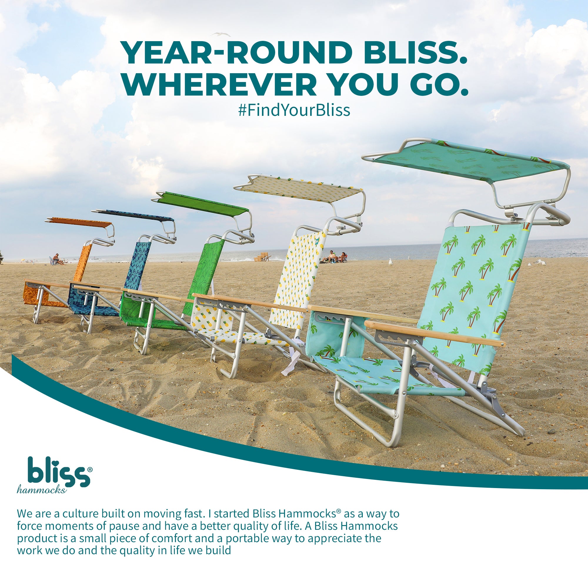 Bliss Hammocks Folding Beach Chair Recliner with Canopy, Banana Leaves(Open Box) - VMInnovations