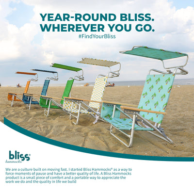 Bliss Hammocks Folding Beach Chair Recliner with Canopy, Banana Leaves(Open Box) - VMInnovations