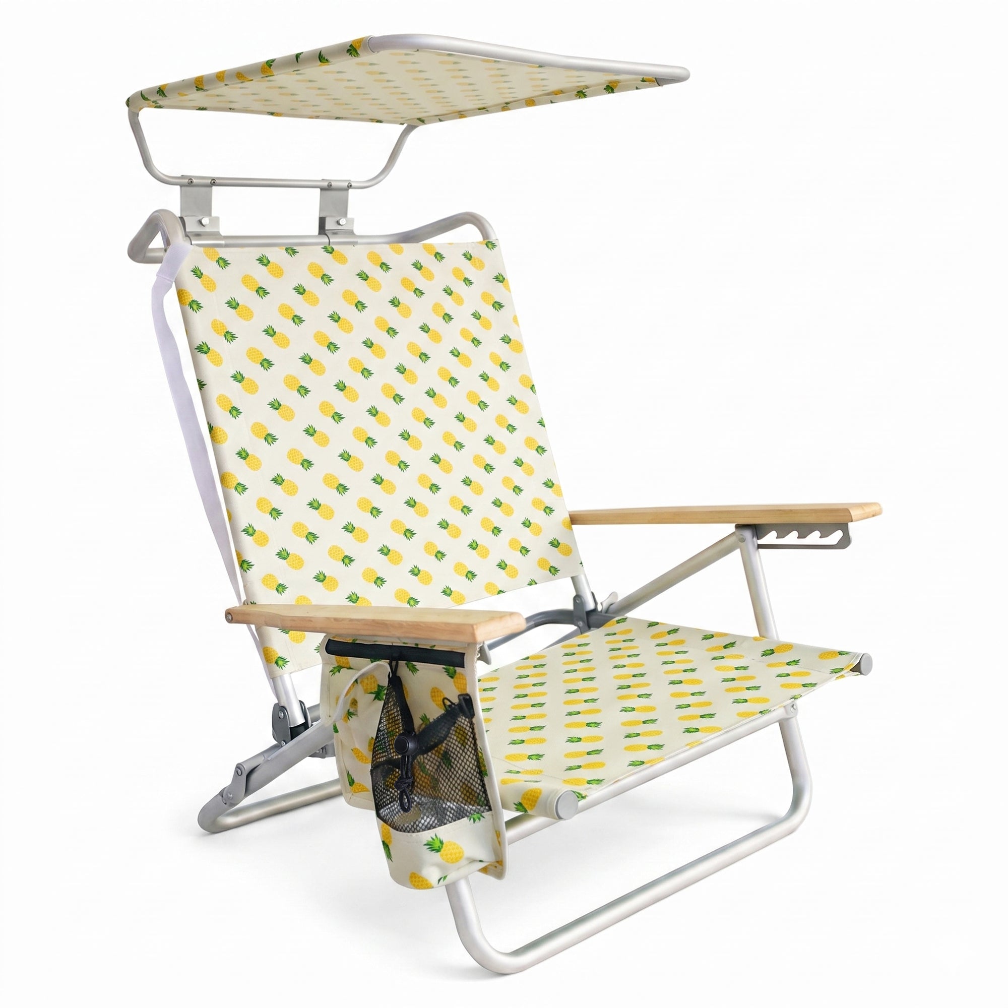 Bliss Hammocks Folding Beach Chair, Backpack Recliner with Canopy, Pineapple - VMInnovations