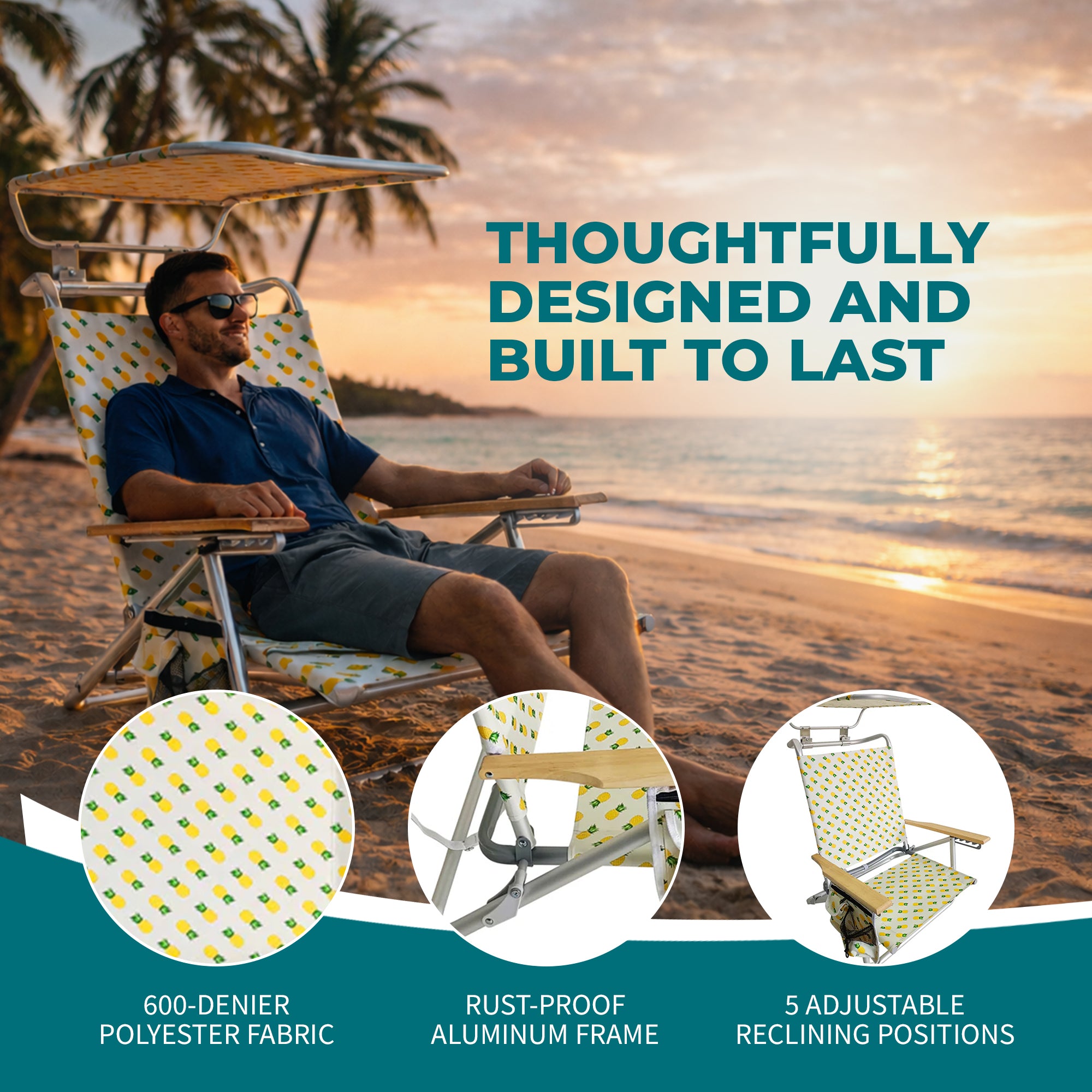 Bliss Hammocks Folding Beach Chair, Backpack Recliner with Canopy (Open Box)