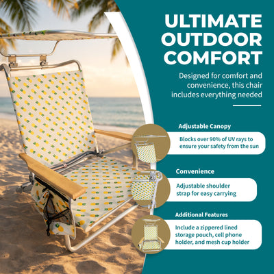 Bliss Hammocks Folding Beach Chair, Backpack Recliner with Canopy (Open Box)