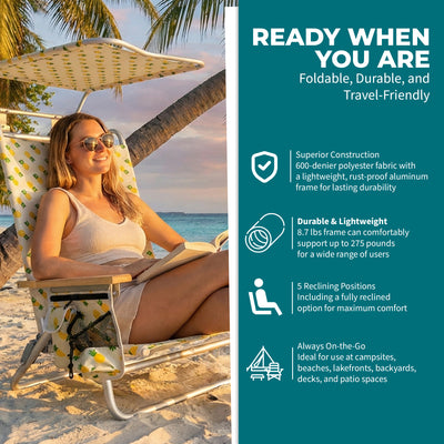 Bliss Hammocks Folding Beach Chair, Backpack Recliner with Canopy (Open Box)