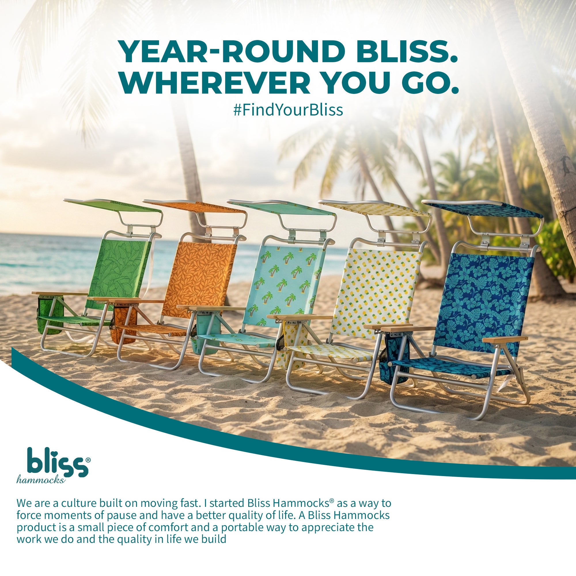 Bliss Hammocks Folding Beach Chair, Backpack Recliner with Canopy (Open Box)
