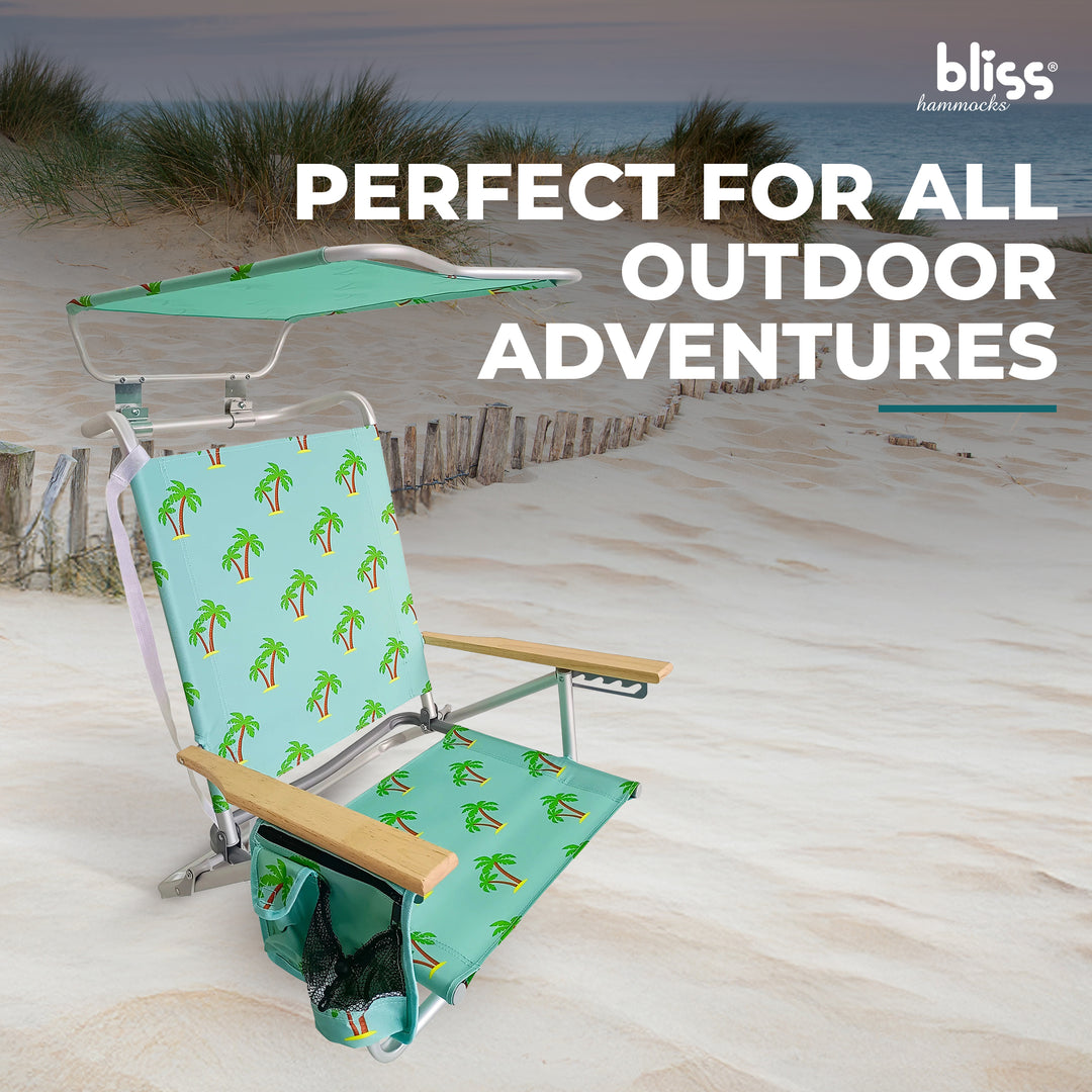 Bliss Hammocks Folding Beach Chair, Backpack Recliner with Canopy (Open Box) - VMInnovations