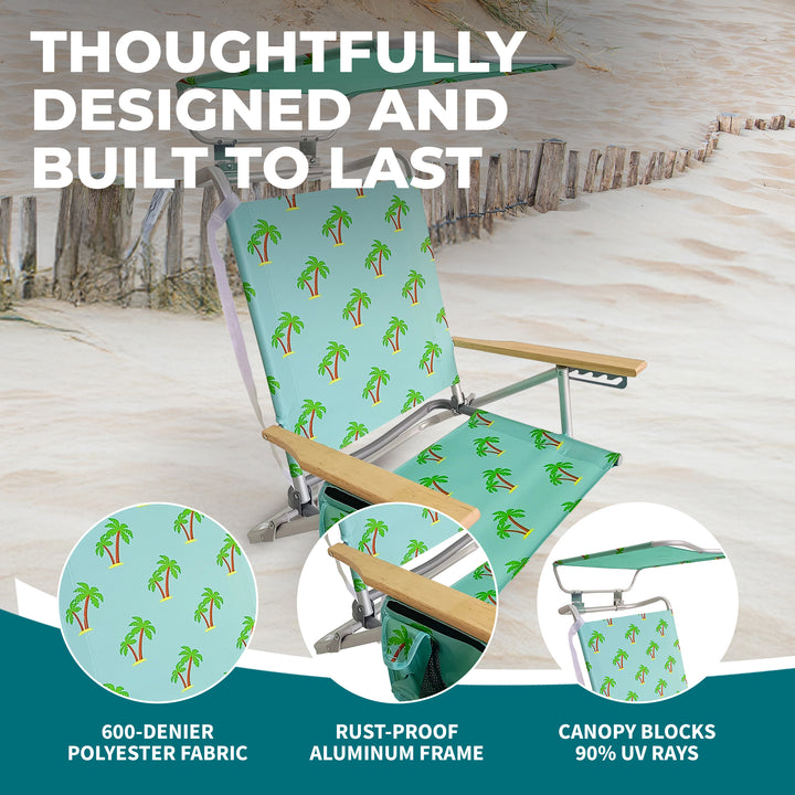 Bliss Hammocks Folding Beach Chair, Backpack Recliner with Canopy (Open Box) - VMInnovations