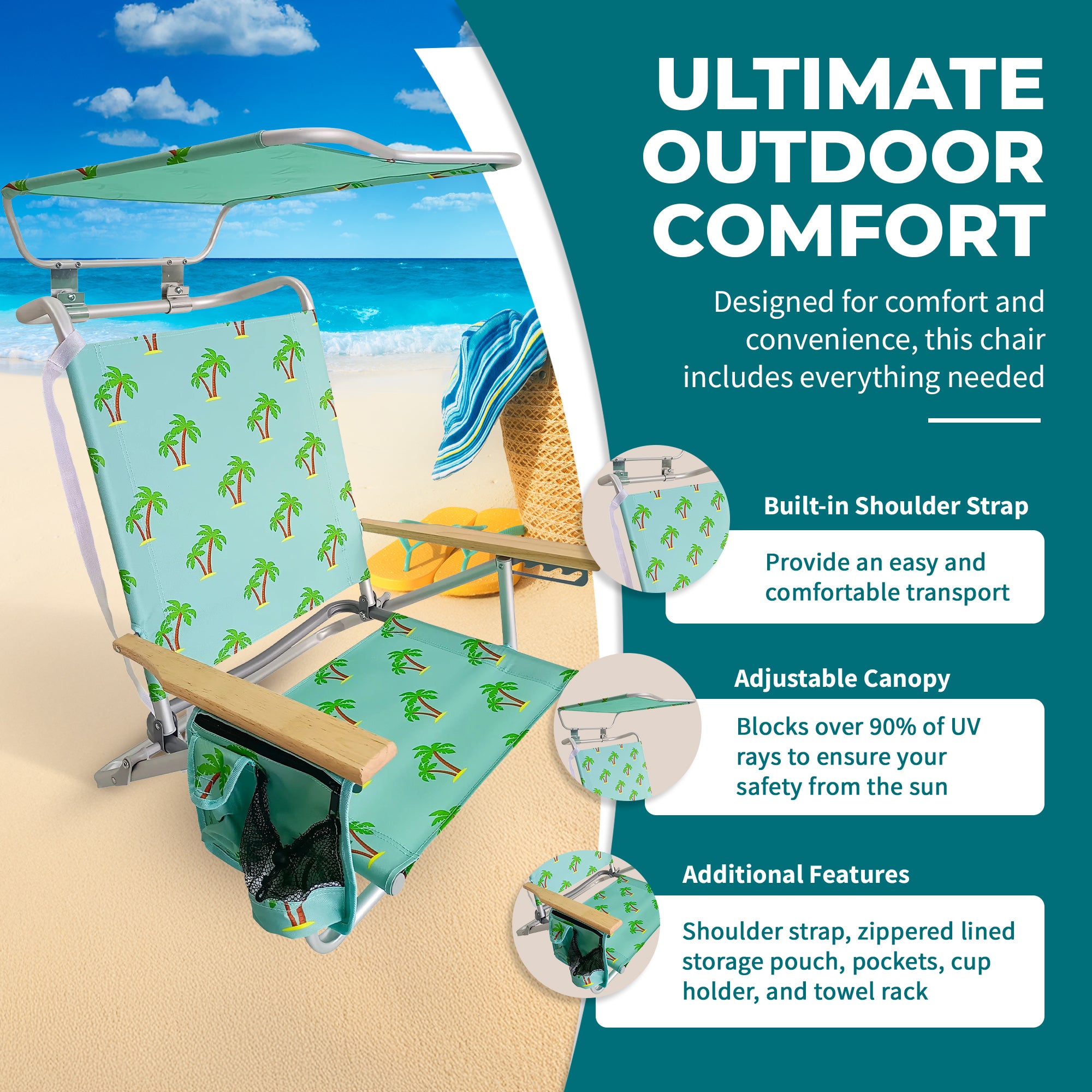 Bliss Hammocks Folding Beach Chair, Backpack Recliner with Canopy, (Used)