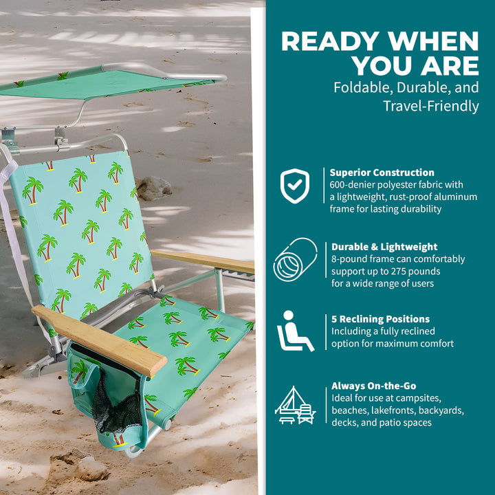 Bliss Hammocks Folding Beach Chair, Backpack Recliner with Canopy (Open Box)