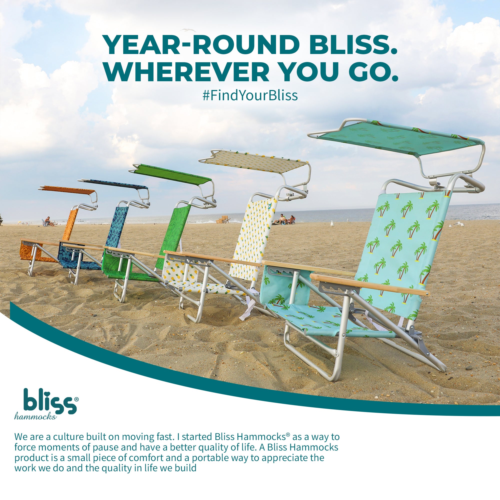Bliss Hammocks Folding Beach Chair, Backpack Recliner with Canopy, (Used)