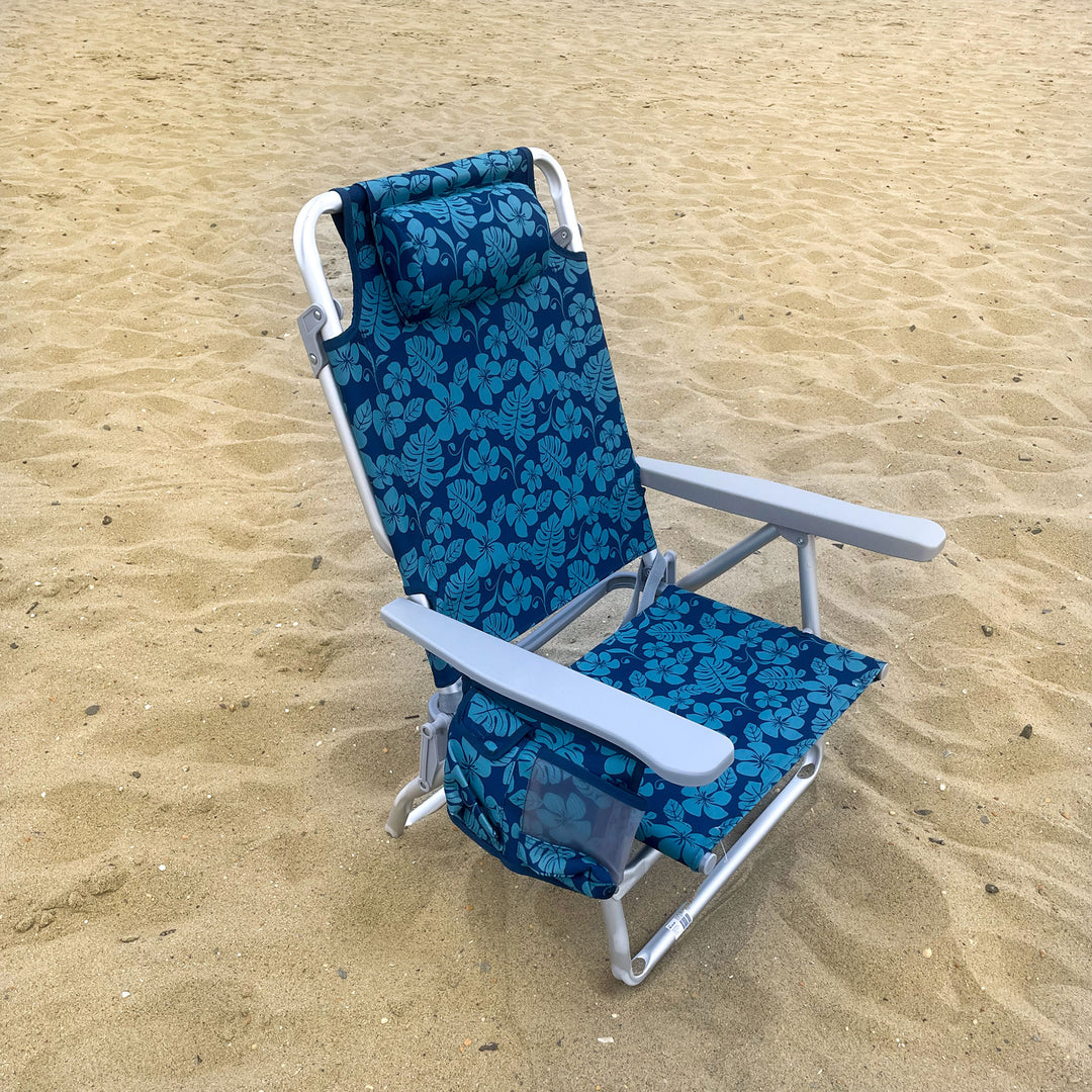 Bliss Hammocks Folding Beach Chair, Backpack Recliner with Towel Rack, Flower
