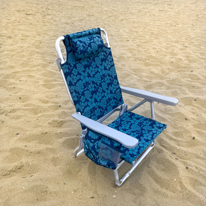 Bliss Hammocks Folding Beach Chair, Backpack Recliner with Towel Rack, Flower