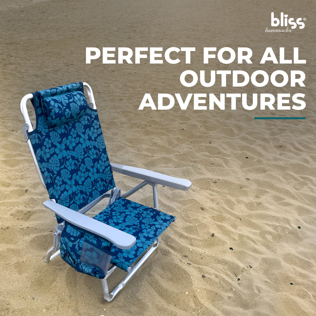 Bliss Hammocks Folding Beach Chair, Backpack Recliner with Towel Rack (Open Box)