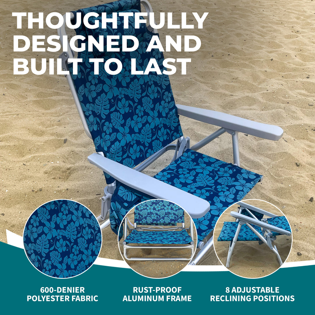 Bliss Hammocks Folding Beach Chair, Backpack Recliner with Towel Rack (Open Box)