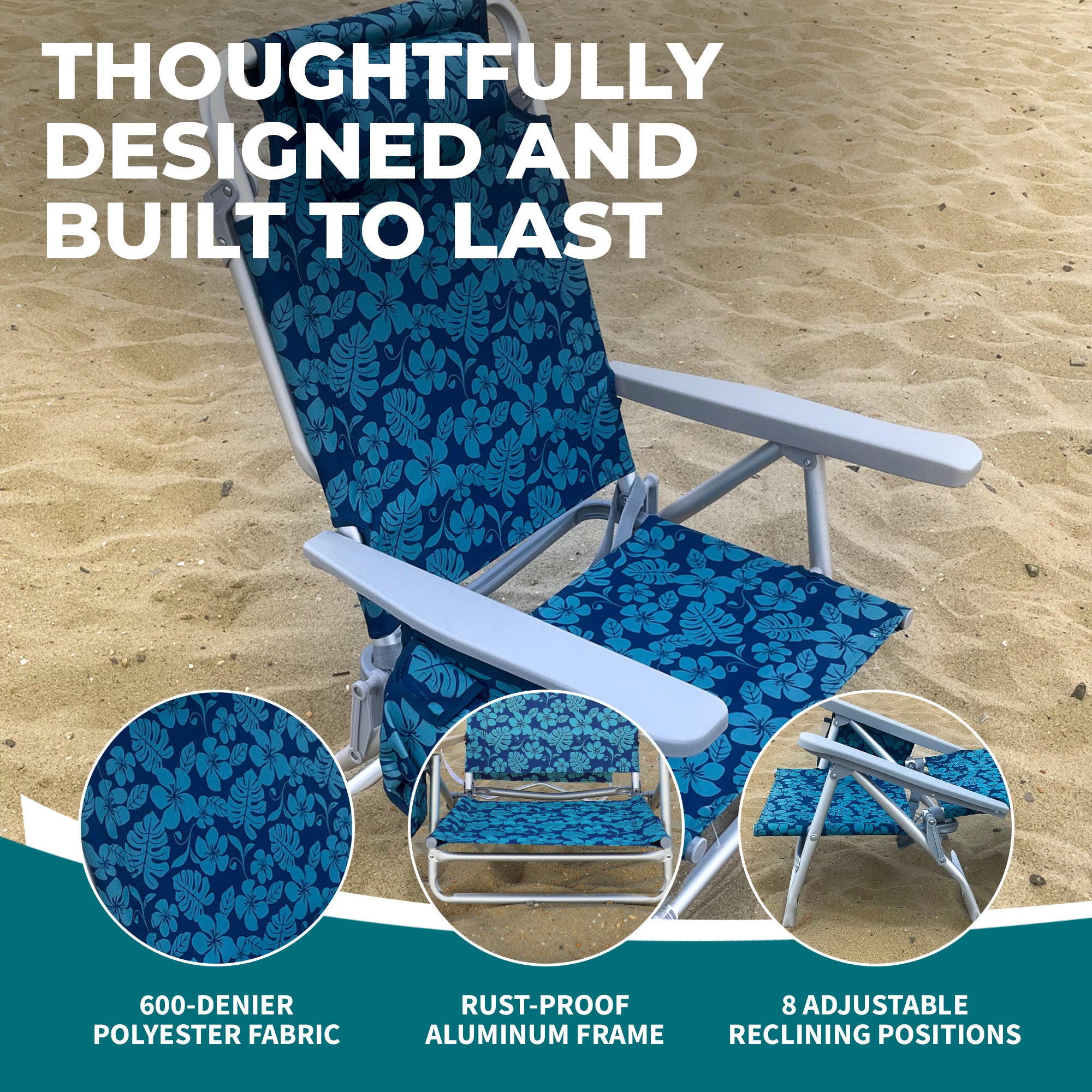 Bliss Hammocks Folding Beach Chair, Backpack Recliner with Towel Rack (Open Box) - VMInnovations