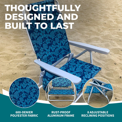Bliss Hammocks Folding Beach Chair, Backpack Recliner with Towel Rack (Open Box) - VMInnovations