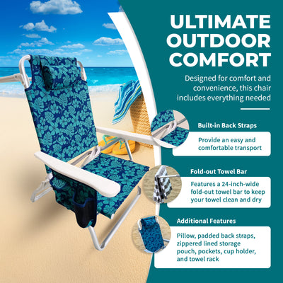 Bliss Hammocks Folding Beach Chair, Backpack Recliner with Towel Rack (Open Box) - VMInnovations