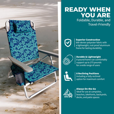 Bliss Hammocks Folding Beach Chair, Backpack Recliner with Towel Rack (Open Box) - VMInnovations