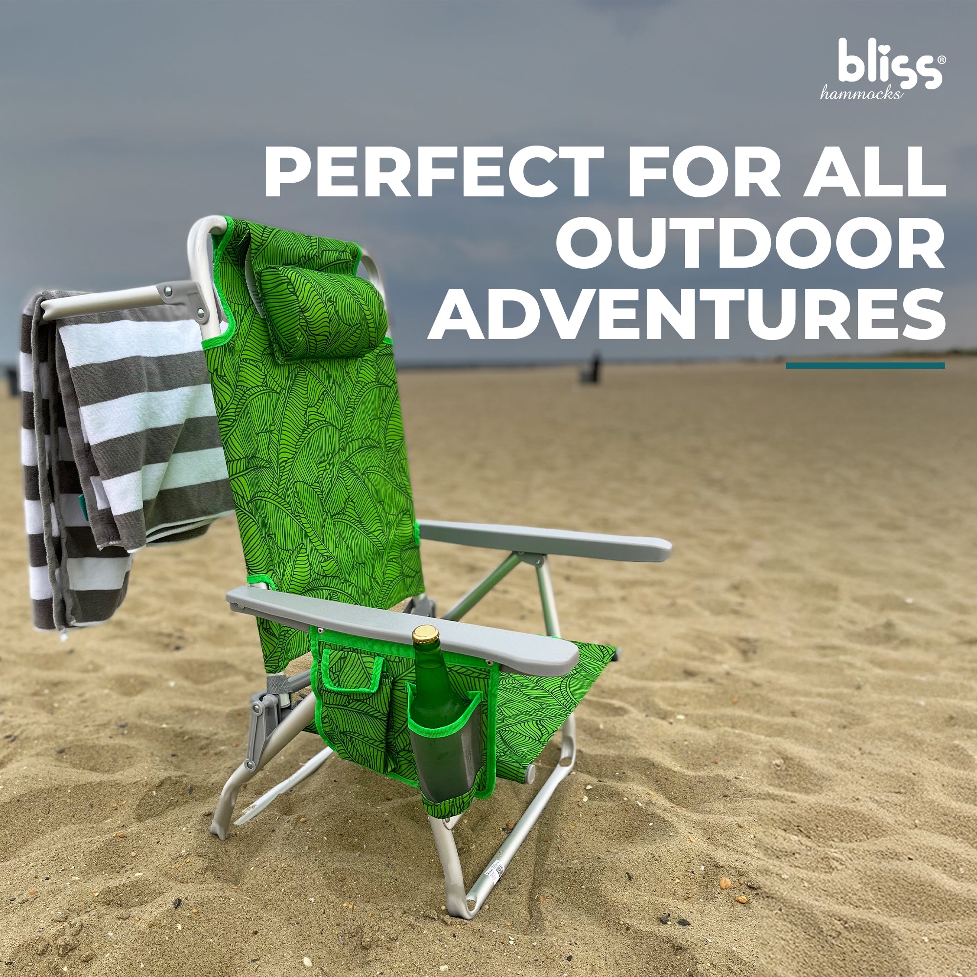 Bliss Hammocks Folding Beach Chair Recliner w/Towel Rack Banana Leaves(Open Box) - VMInnovations