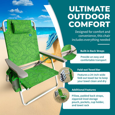 Bliss Hammocks Folding Beach Chair Recliner w/Towel Rack Banana Leaves(Open Box) - VMInnovations