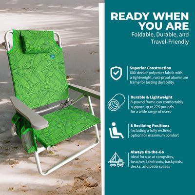 Bliss Hammocks Folding Beach Chair Recliner w/Towel Rack Banana Leaves(Open Box)